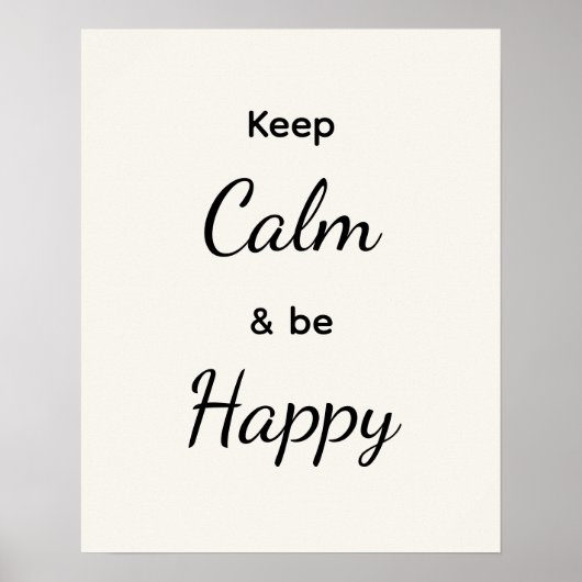 Keep Calm & Be Happy Zwart Wit Poster (Voorkant)