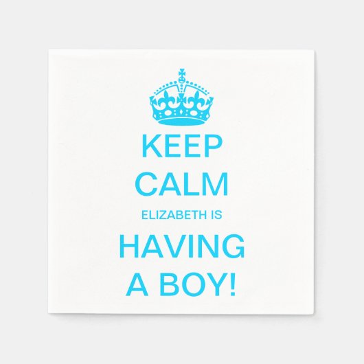 "Keep Calm Blue Boy"-Baby shower Servet (Voorkant)