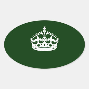 KEEP CALM CROWN on Forest Green Customize This Ovale Sticker