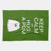 Keep Calm en Hug a Pom - Funny White Pommeren Theedoek (Horizontaal)