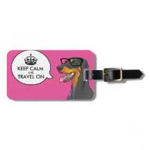 KEEP CALM Hipster Dog Geek Doberman Travel Label