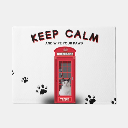 'Keep Calm' Rode telefooncel aanpasbaar Deurmat (Voorkant)
