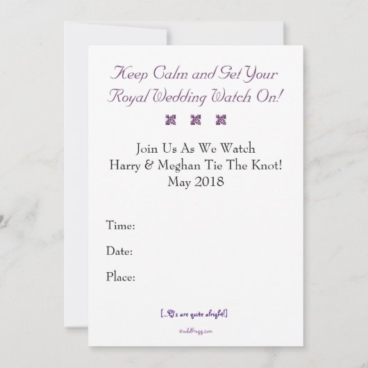 KEEP CALM Royal Mariage Watch Party Invitation (Dos)