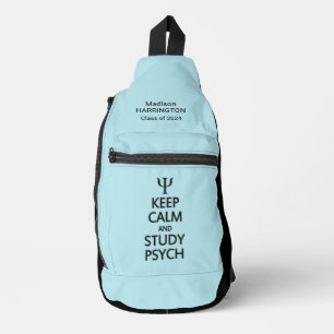 Keep Calm & Study Psych aangepaste naam, tekst & k Sling Bag