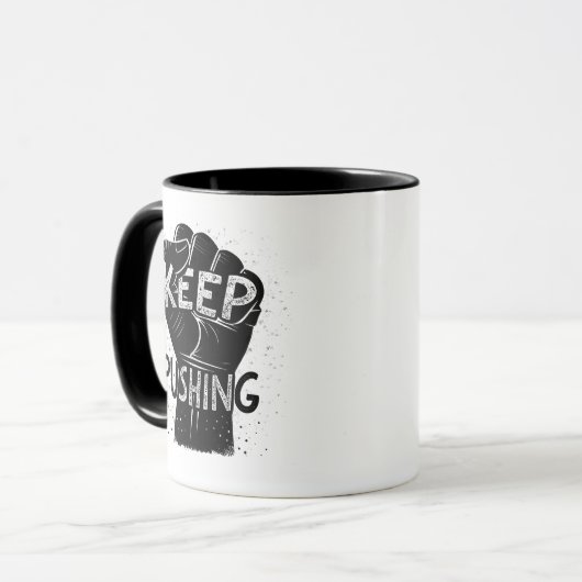 Keep Pushing – Motivational Typography Design mug (Devant gauche)