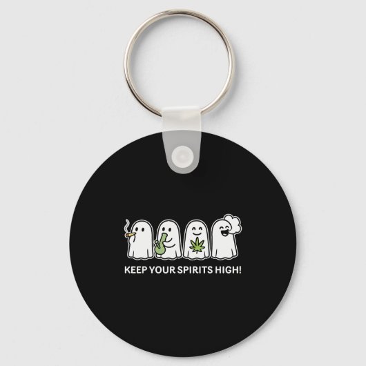 Keep Your Srits High Ghost Smoking Weed Halloween Sleutelhanger (Voorkant)