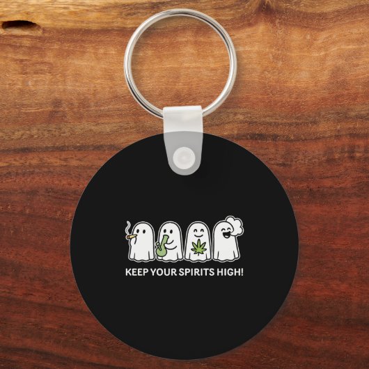Keep Your Srits High Ghost Smoking Weed Halloween Sleutelhanger (Voorkant)