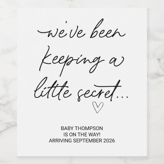 Keeping Little Secret Baby Pregnancy Announcement  Wijn Etiket (Enkel label)