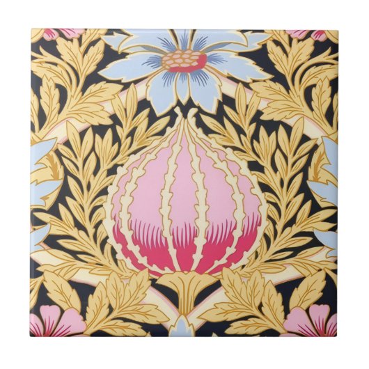 Keepomwille Ceramic Tile - Art Nouveau Floral Patt Tegeltje (Voorkant)