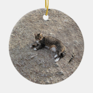 Keepomwille Ornament: Tabby Kat met witte inhoud Keramisch Ornament