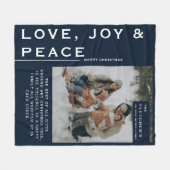 Keepsake Foto & Quote Kerstcadeau Navy Blue Fleece Deken (Voorkant (Horizontaal))