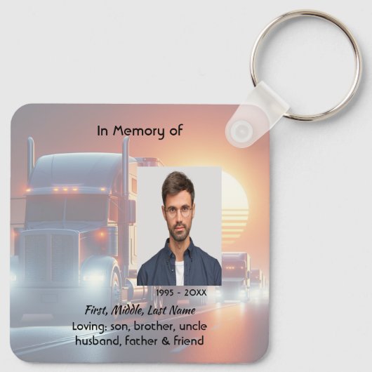 Keepsake Memorial Semi-Truck Tractor-trailer  Sleutelhanger (Achterkant)