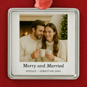 Keepsake Vrolijk en getrouwd Eerste Kerstfoto Metalen Ornament