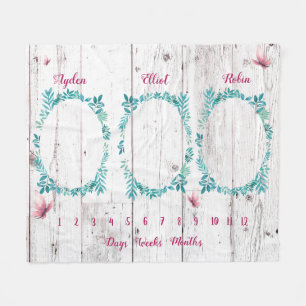 Keerstekorrelige waterverf florale triplets fleece deken