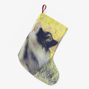Keeshond Aspen Painting - Cute Original Dog Art Kleine Kerstsok