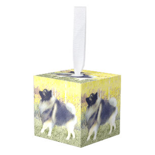 Keeshond Aspen Painting - Cute Original Dog Art Kubus Ornament