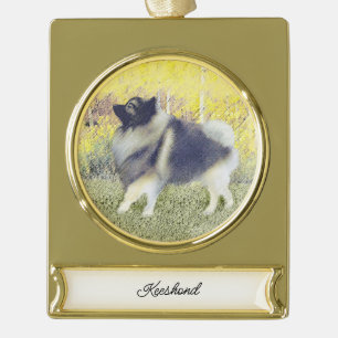 Keeshond Aspen Painting - Cute Original Dog Art Verguld Banner Ornament
