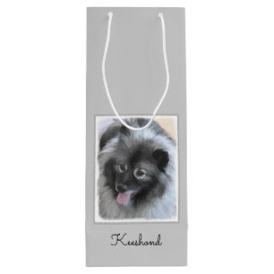 Keeshond Bailey Painting - Cute Original Dog Art Wijn Cadeautas
