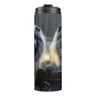 Keeshond Besneeuwde slee Kerstmis decoratie Thermosbeker