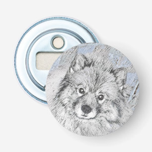 Keeshond Beth Painting - Cute Original Dog Art Button Flesopener