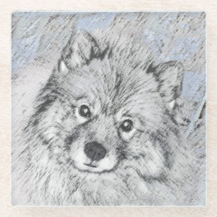 Keeshond Beth Painting - Cute Original Dog Art Glazen Onderzetter
