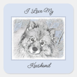 Keeshond Beth Painting - Cute Original Dog Art Vierkante Sticker