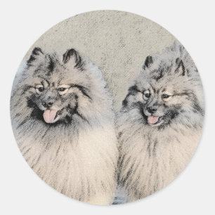 Keeshond Brothers Painting - Original Dog Art Ronde Sticker