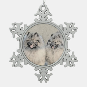 Keeshond Brothers Painting - Original Dog Art Tin Sneeuwvlok Ornament