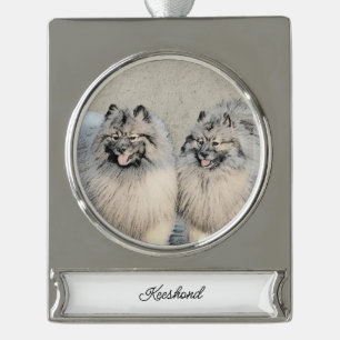 Keeshond Brothers Painting - Original Dog Art Verzilverd Banner Ornament
