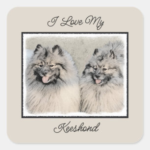 Keeshond Brothers Painting - Original Dog Art Vierkante Sticker