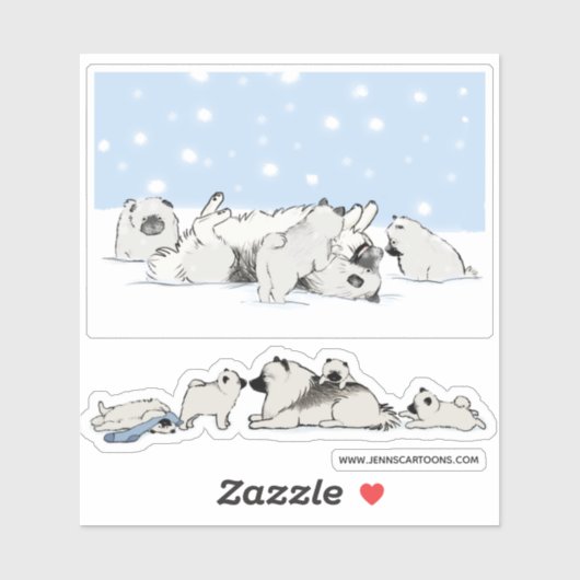 Keeshond Chiens Keeshond Keesies Jouer Stickers Vi (Feuille)