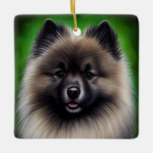 Keeshond Dog in St. Patrick's Day Dress Keramisch Ornament