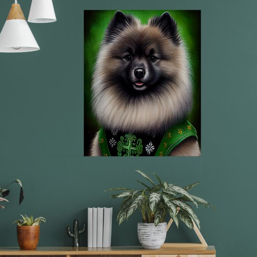 Keeshond Dog in St. Patrick's Day Dress Poster (Woonkamer 1)