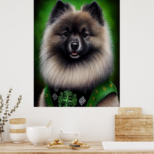 Keeshond Dog in St. Patrick's Day Dress Poster (Keuken)