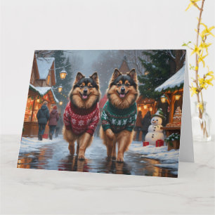 Keeshond Dogs Kerstmis Sneeuw Vakantie Kaart