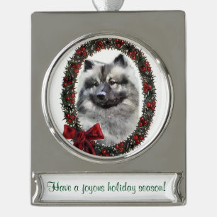 Keeshond Gepersonaliseerde Kerstmis Verzilverd Banner Ornament