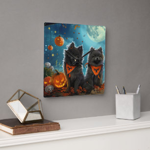 Keeshond Halloween Spoken Vierkante Klok