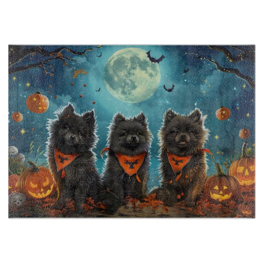 Keeshond Halloween Spooky Snijplank (Voorkant)
