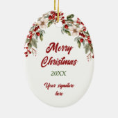 Keeshond Holly Berry Kerstmis Keramisch Ornament (Achterkant)