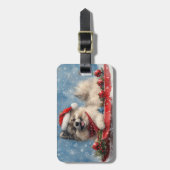 Keeshond Hond in Sledge Laat het Sneeuw Kerstmis Bagagelabel (Voorkant verticaal)