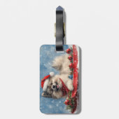 Keeshond Hond in Sledge Laat het Sneeuw Kerstmis Bagagelabel (Achterkant verticaal)