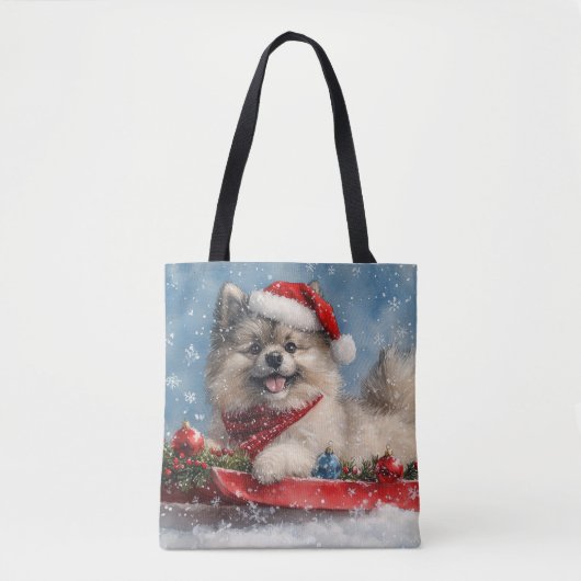 Keeshond Hond in Sledge Laat het Sneeuw Kerstmis Draagtas (Voorkant)