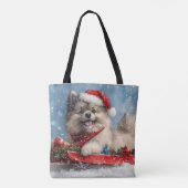 Keeshond Hond in Sledge Laat het Sneeuw Kerstmis Draagtas (Achterkant)