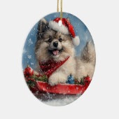 Keeshond Hond in Sledge Laat het Sneeuw Kerstmis Keramisch Ornament (Rechts)