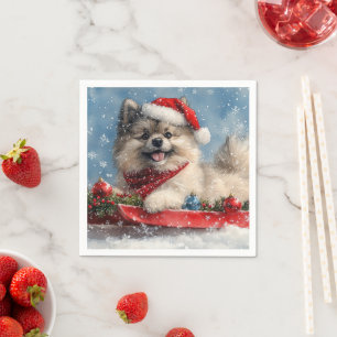 Keeshond-hond in slee Laat het sneeuwen Kerstmis Servet