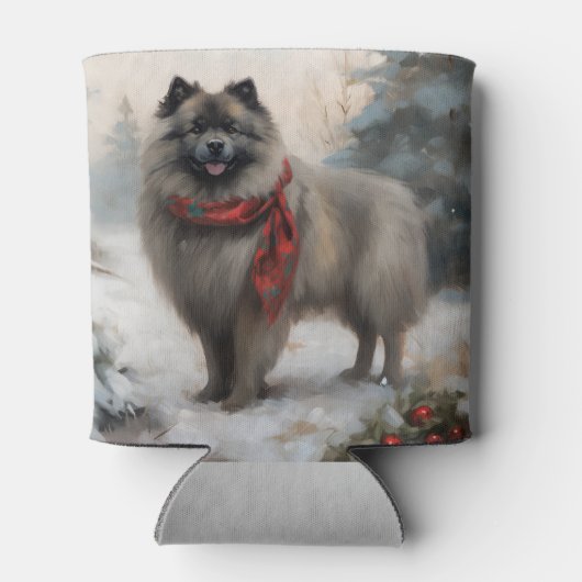 Keeshond Hond in Sneeuw Kerstmis Blikjeskoeler (Achterkant)