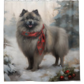 Keeshond Hond in Sneeuw Kerstmis Douchegordijn (Voorkant)