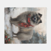 Keeshond Hond in Sneeuw Kerstmis Fleece Deken (Voorkant (Horizontaal))