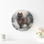 Keeshond Hond in Sneeuw Kerstmis Grote Klok (Huis)