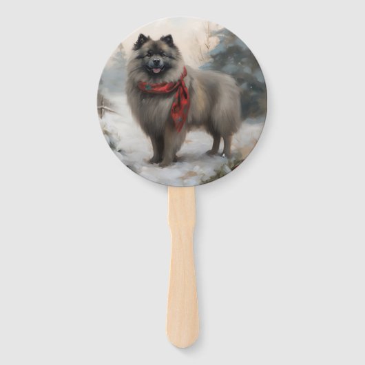 Keeshond Hond in Sneeuw Kerstmis Handwaaier (Achterkant)